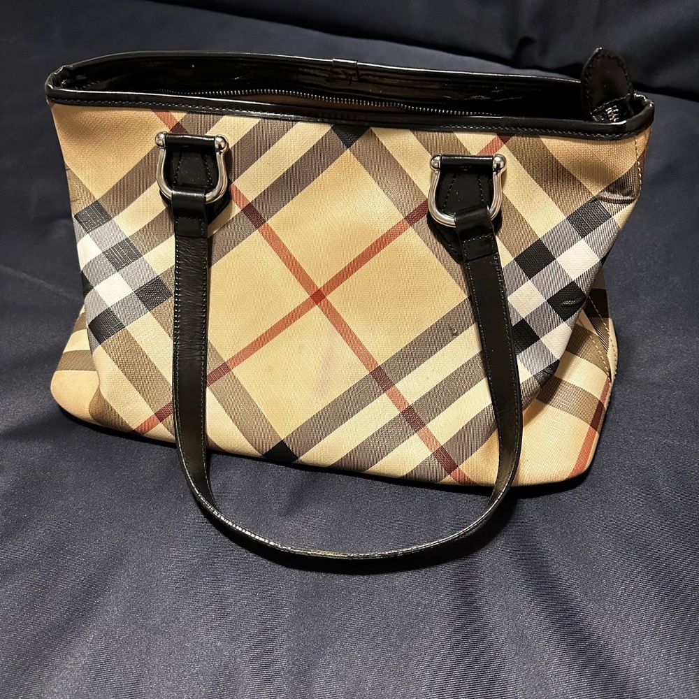Burberry Beige and Black Plaid Shoulder Bag